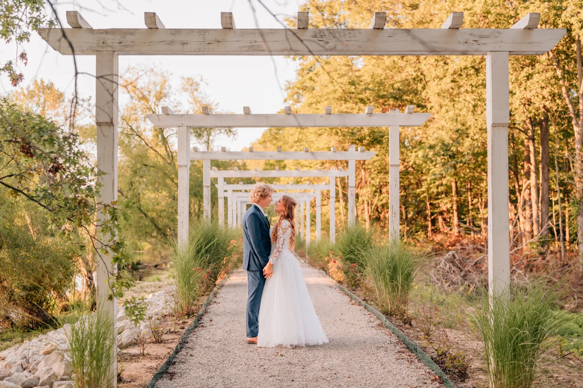 Wooden arbor walkway at Abram Farms