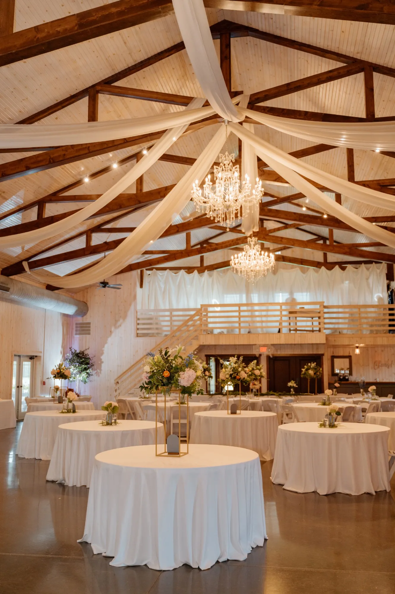 Indoor reception inside the barn at Abram Farms
