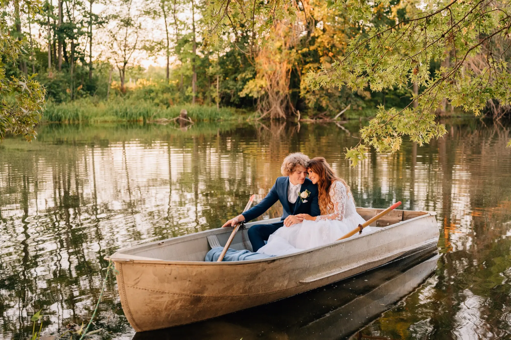 Wedding couple portrait on the grounds at Abram Farms