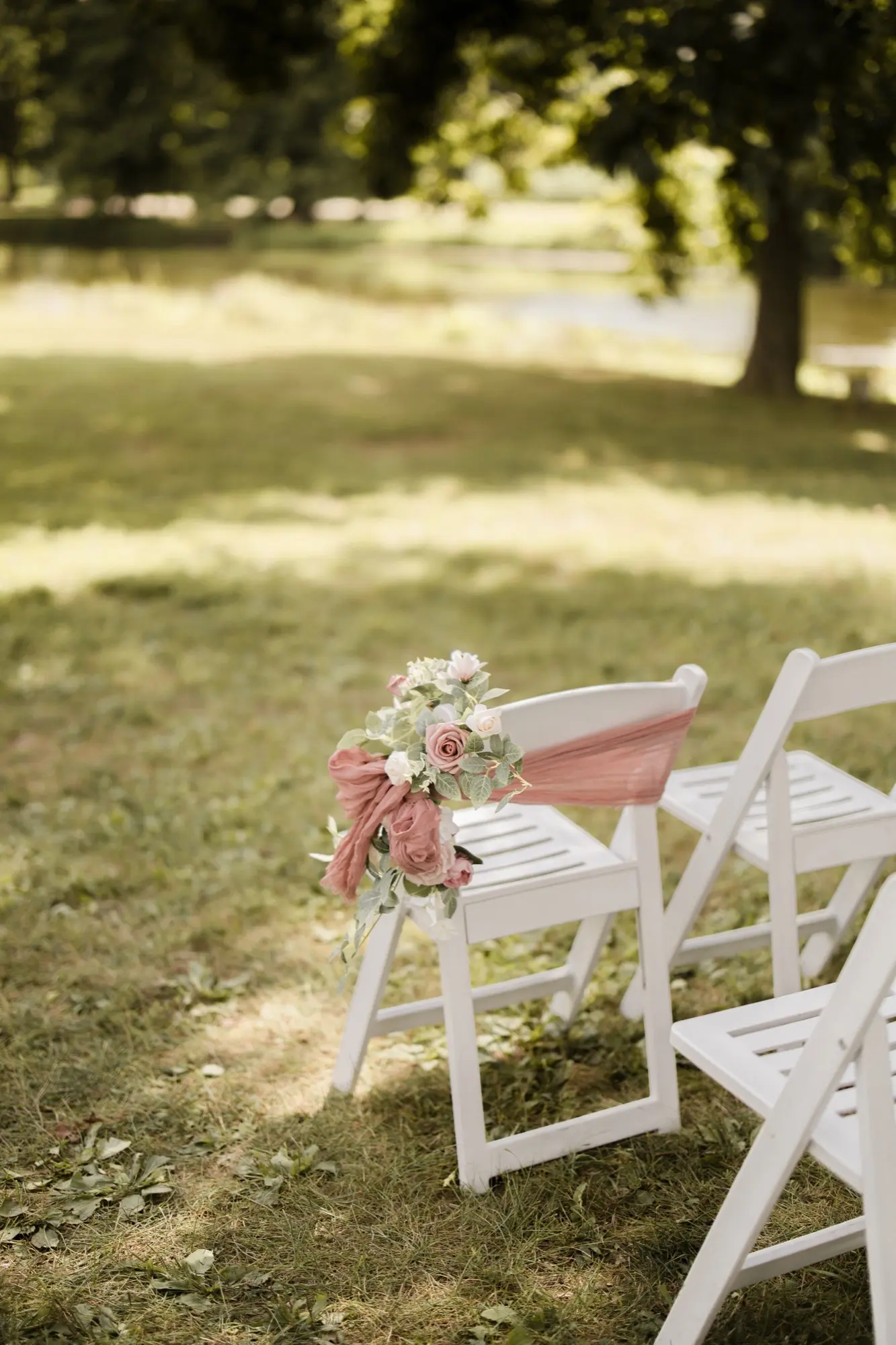 Jarrett and Naomi's wedding, pond ceremony site at Abram Farms