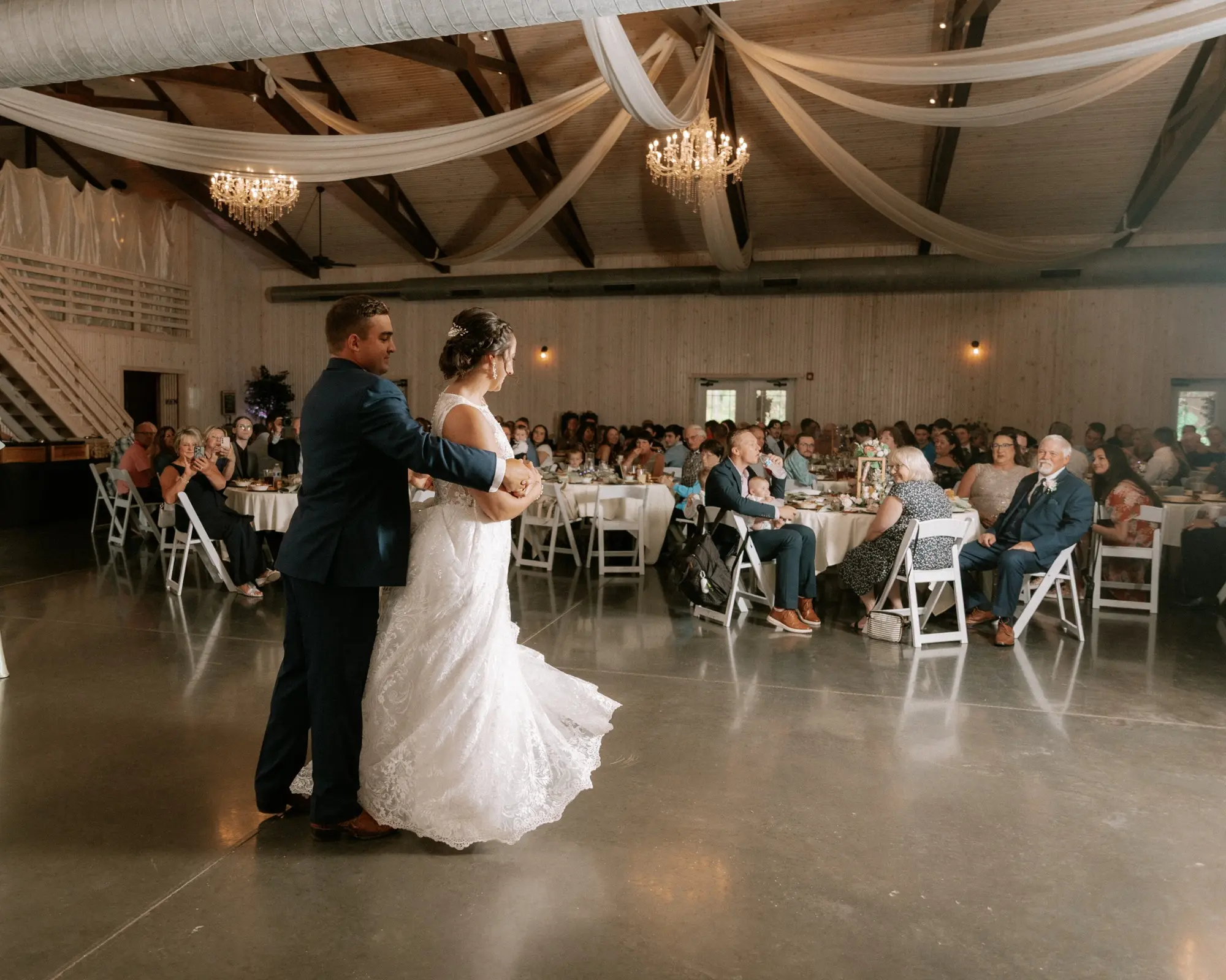 Jarrett and Naomi's wedding, barn reception at Abram Farms