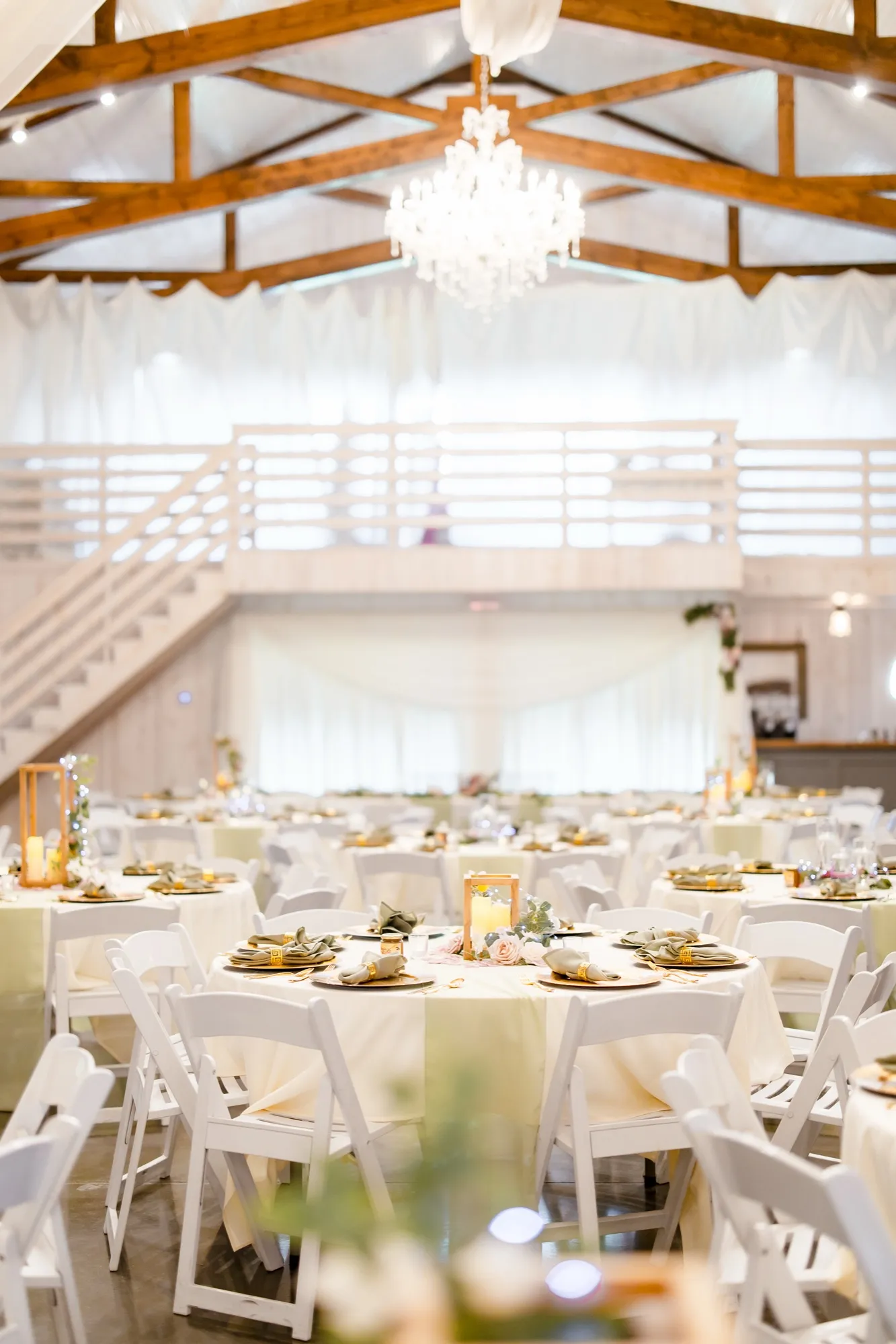 Reception inside the barn at Abram Farms